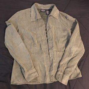 Suede button up in olive green